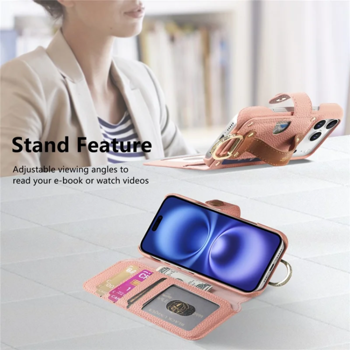 A-One Brand - iPhone 17 Pro Plånboksfodral RFID Blocking Zipper - Rosa