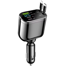 A-One Brand - 5in1 Billaddare USB-A/2x USB-C Indragbar USB-C/Lightning Kabel
