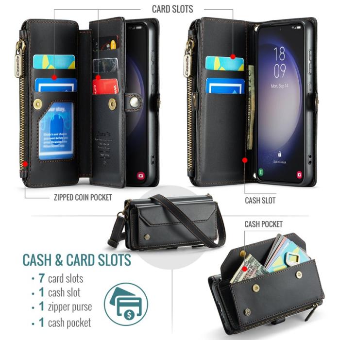 Caseme - CASEME Plånboksfodral Konstläder för Samsung Galaxy S23 - Svart