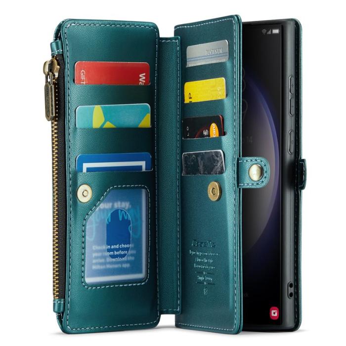 Caseme - CASEME Plånboksfodral Konstläder för Samsung Galaxy S23 Ultra - Grön