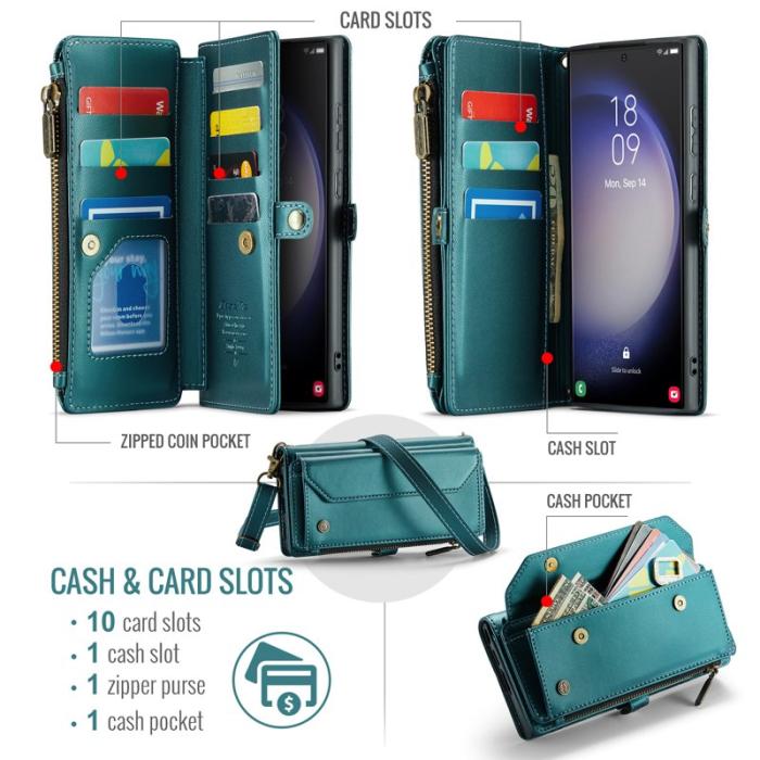 Caseme - CASEME Plånboksfodral Konstläder för Samsung Galaxy S23 Ultra - Grön