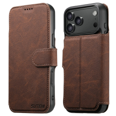 SUTENI - SUTENI iPhone 17 Pro Max Plånboksfodral Detachable Q-05 - Brun