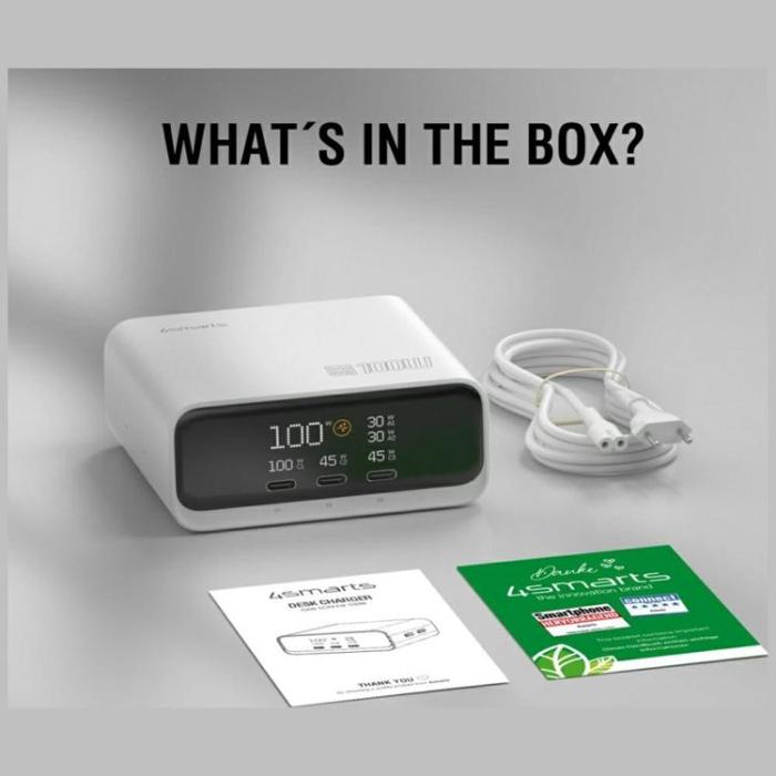 4smarts - 4smarts Laddningsstation 100W GaN 3xUSB-C 2xUSB-A med Display - Vit