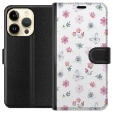 Gustaf - Pl&aring;nboksfodral till Apple iPhone 15 Pro med Blommor och fj&auml;rillar