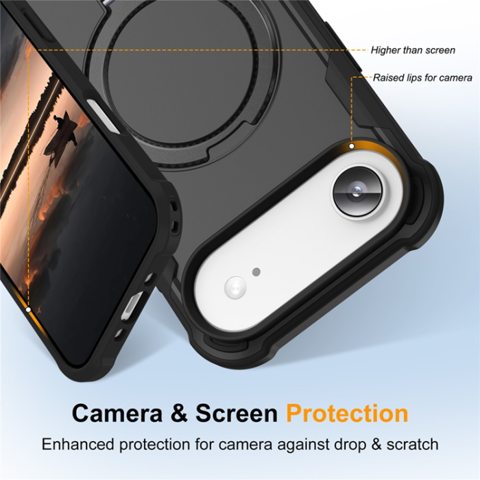 A-One Brand - iPhone 17 Air Mobilskal MagSafe Kickstand Shockproof - Svart