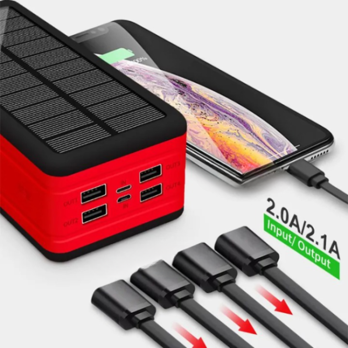 A-One Brand - Solar Powerbank 50000mAH med Camping Light - Röd