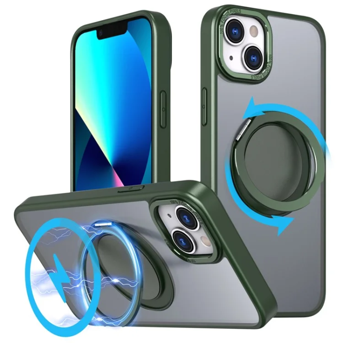 OEM - iPhone 16 Plus Mobilskal MagSafe Ring Rotating - Grön