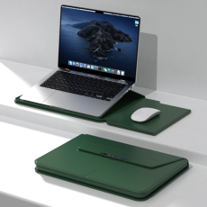 A-One Brand - Datorfodral 15.6" Detachable med Stativ PU-läder - Svartgrön