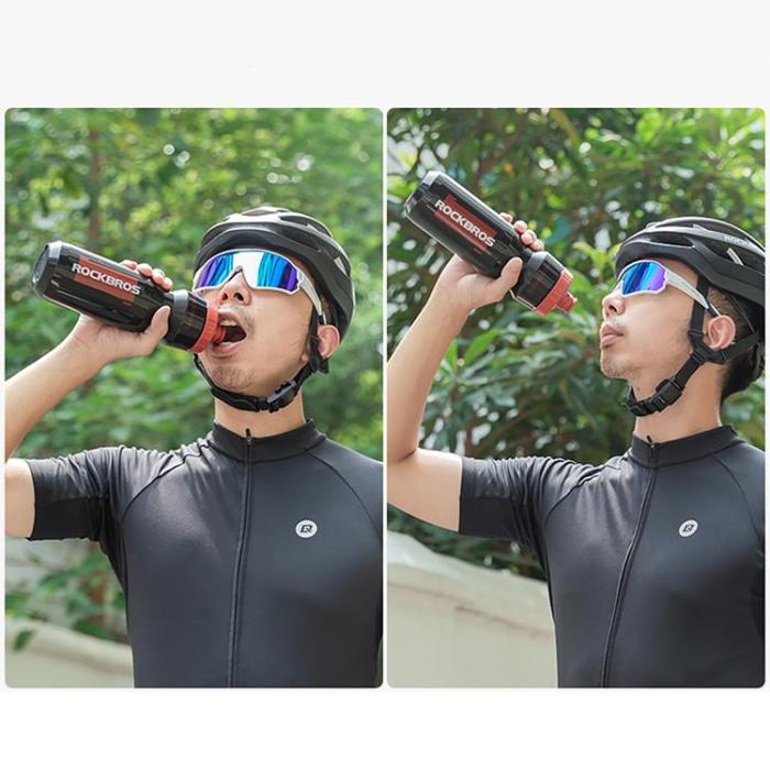 Rockbros - Rockbros Cykelflaska 750 ml - Genomskinlig Svart med Rött Munstycke