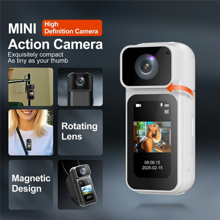 OEM - Mini Action WiFi TumKamera 2.7K Ultra HD 1.47 tums Skärm S80 - Vit