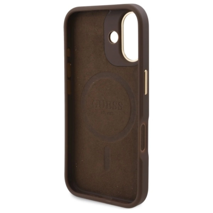 Guess - Guess iPhone 16 Plus Mobilskal MagSafe 4G Logo Plate - Brun