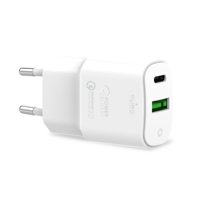 UTGATT1 - Puro Wall Väggladdare Mini 1 USB-C + 1 USB-A 20W - Vit