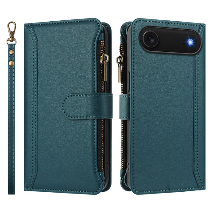 A-One Brand - iPhone Air Plånboksfodral Zipper Med Rem - Mörkgrön