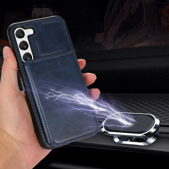 Taltech - Galaxy S23 Mobilskal Korthållare Kickstand Magnetiskt - Blå