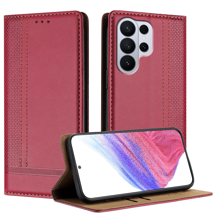 Galaxy S26 Ultra Plånboksfodral L-Shaped Grid Pattern - Röd | 2353 | AlltMobil