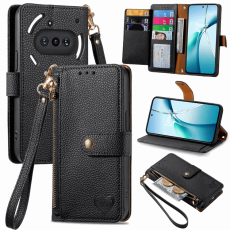 A-One Brand - Nothing Phone (3a) Plånboksfodral RFID Zipper med Rem - Svart