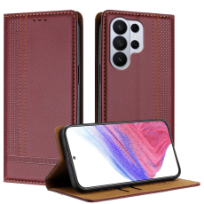 A-One Brand - Galaxy S26 Ultra Plånboksfodral L-Shaped Grid Pattern - Vinröd