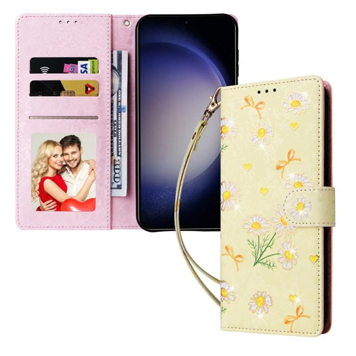 OEM - Mobilskal till Samsung Galaxy S26 Plus RFID-Skydd Blomma KonstLäder - Gul Daisy
