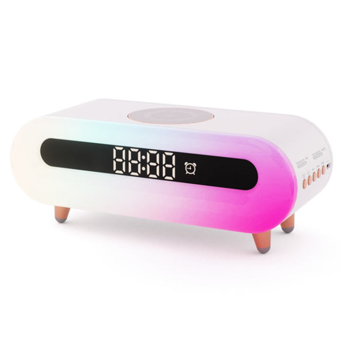 OEM - Trådlös laddare med trådlös högtalarklocka Sänglampa RGB S608 - Vit