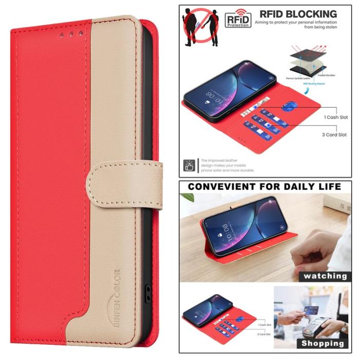 BINFEN COLOR - BINFEN Samsung Galaxy A57 Plånboksfodral Konstläder RFID Skydd - Röd