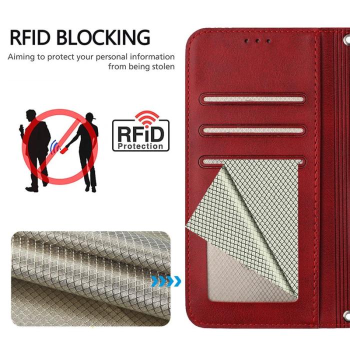 OEM - Samsung Galaxy A57 Plånboksfodral Konstläder RFID-Skydd - Vinröd