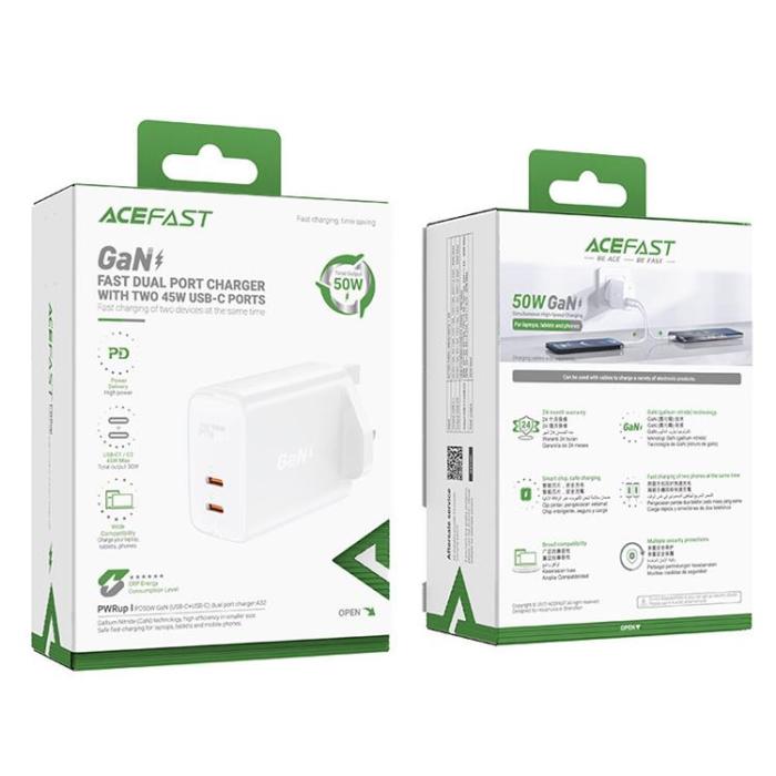 Acefast - Acefast UK Väggladdare 2x USB Typ-C 50W - Vit