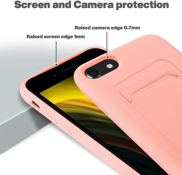 A-One Brand - iPhone 7/8/SE (2020/2022) Skal Korthållare Liquid Silicone - Ljusrosa