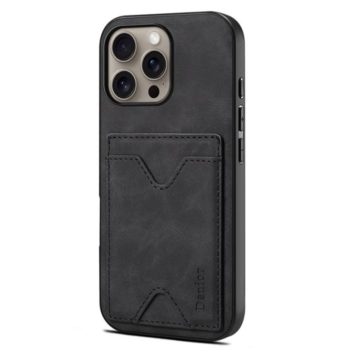 DENIOR - DENIOR iPhone 16 Pro Max Fodral Konstläder Med Kortfack - Svart
