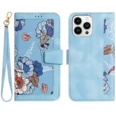 OEM - iPhone 15 Pro Max Pl&aring;nboksfodral Flower Pattern - Ljusbl&aring;