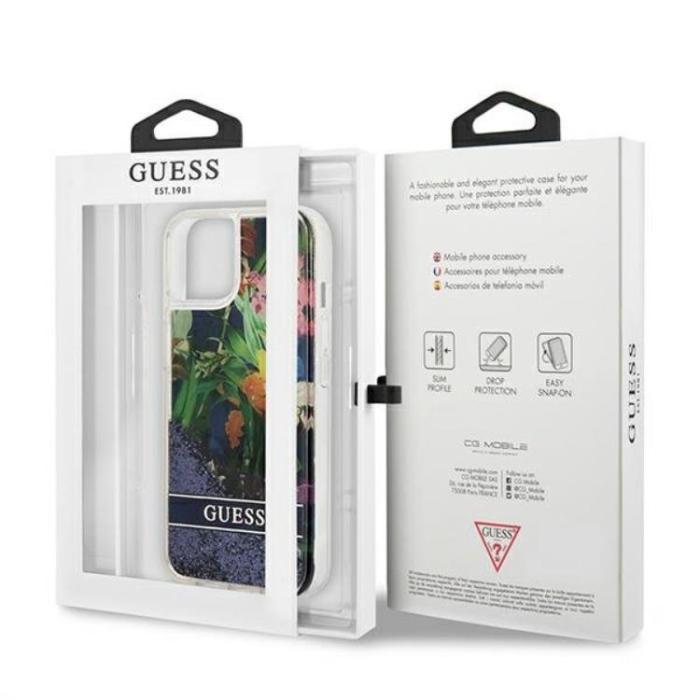 Guess - Guess iPhone 13 mini Skal Flower Liquid Glitter - Blå
