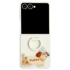 A-One Brand - Mobilskal till Galaxy Z Flip 7 Silikon Ring Med Sticker - Antikvit