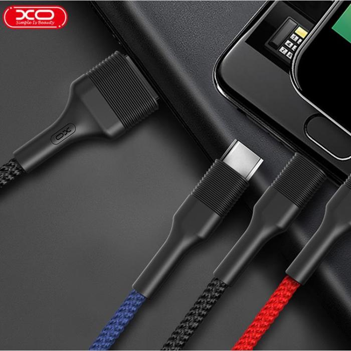 XO - XO 3in1 USB/MicroUSB/Lightning/Typ-C 1.2m 3A NB54 Flerfärgad