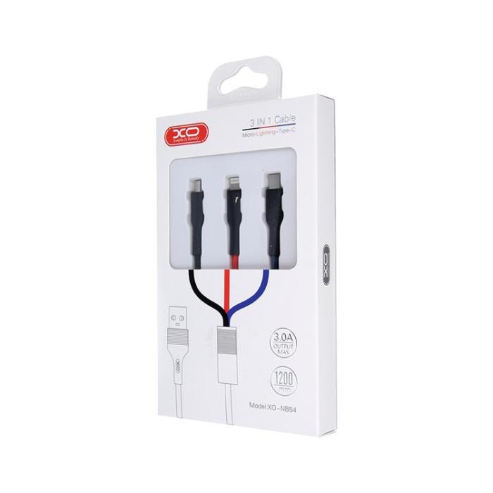 XO - XO 3in1 USB/MicroUSB/Lightning/Typ-C 1.2m 3A NB54 Flerfärgad