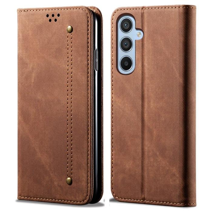 OEM - Samsung Galaxy A55 5G Plånboksfodral Jeans Tyg Ställ Konstläder - Brun