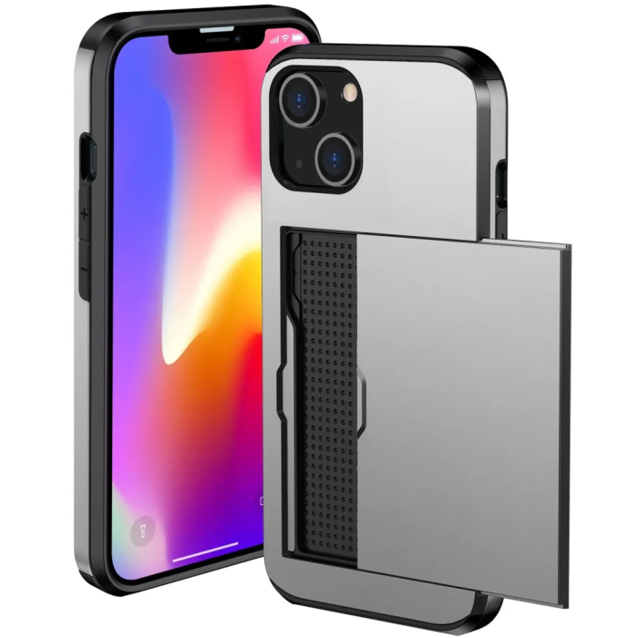 Taltech - iPhone 15 Plus Mobilskal Korthållare - Grå