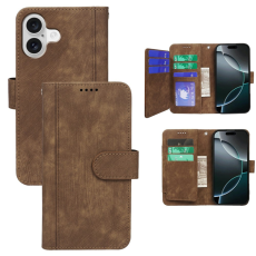 A-One Brand - iPhone 17 Plånboksfodral Line Pattern Läder - Brun