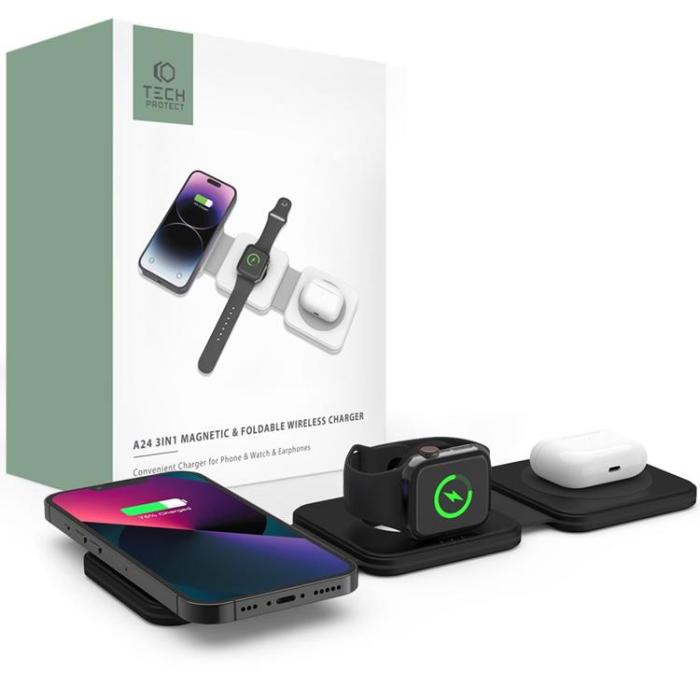 UTGATT - Tech-Protect 3-in-1 Trådlös Laddare Magsafe iPhone, Apple Watch, AirPods - Svart
