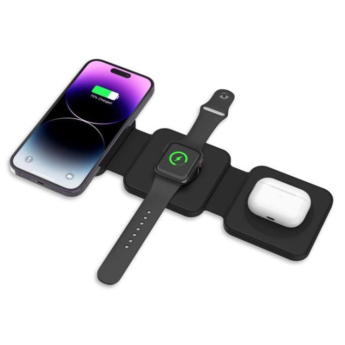 UTGATT - Tech-Protect 3-in-1 Trådlös Laddare Magsafe iPhone, Apple Watch, AirPods - Svart