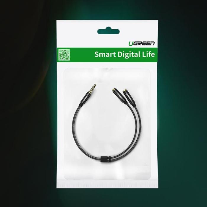 Ugreen - Ugreen Kabel Minijack (Male) Till 2x Minijack (Female) 3.5 mm - Svart