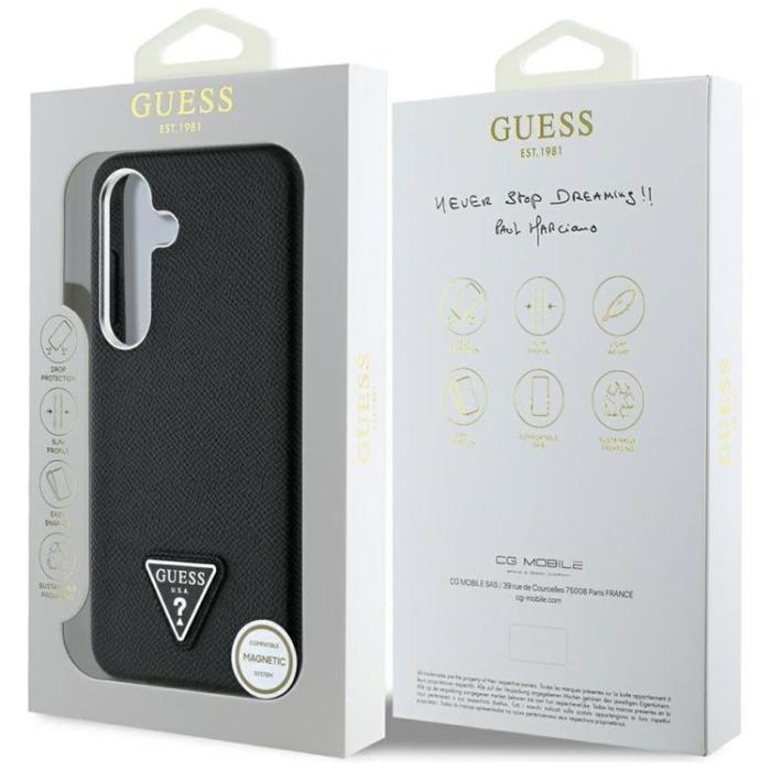 Guess - Guess Galaxy S25 Mobilskal MagSafe Grained Triangle Logo - Svart