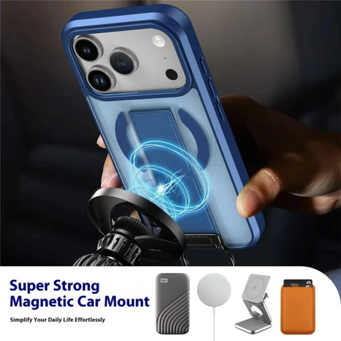 A-One Brand - iPhone 17 Pro Mobilskal Magsafe Metal D-Ring Kickstand - Blå