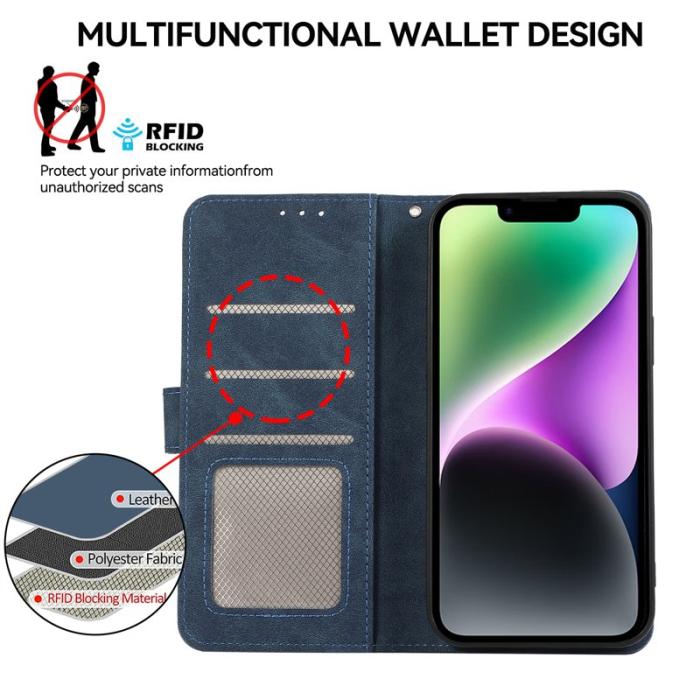 ABEEL - ABEEL iPhone 14 Plus Plånboksfodral Konstläder RFID Skydd Flip Blå