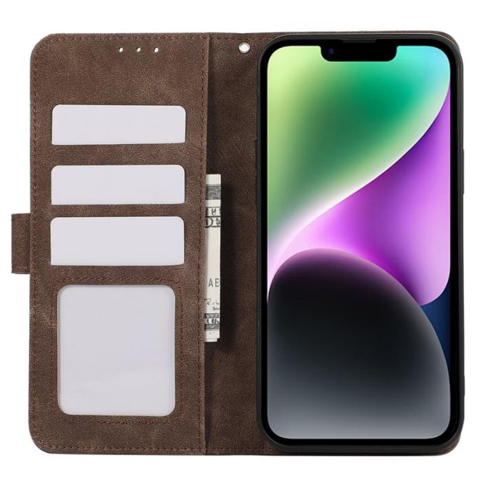 ABEEL - ABEEL iPhone 14 Plus Plånboksfodral Konstläder RFID Skydd Flip - Brun