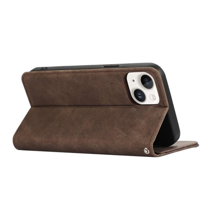 ABEEL - ABEEL iPhone 14 Plus Plånboksfodral Konstläder RFID Skydd Flip - Brun
