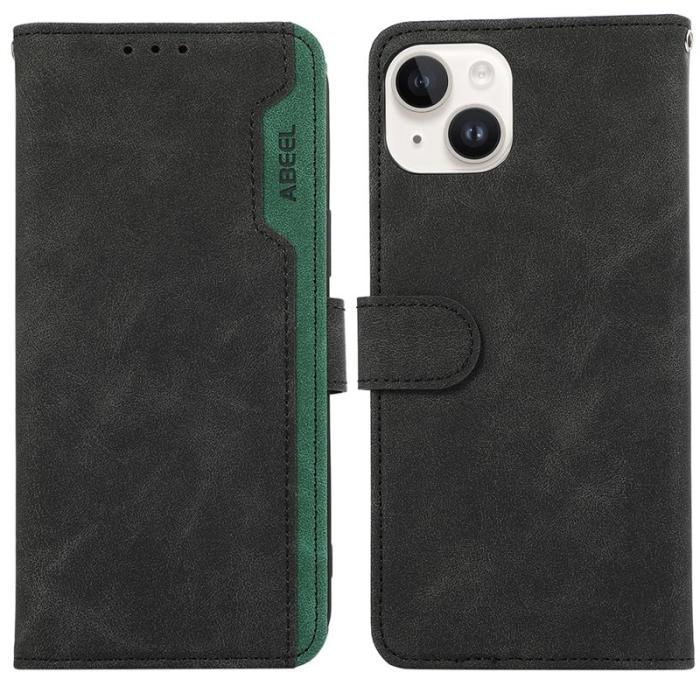 ABEEL - ABEEL iPhone 14 Plus Plånboksfodral Konstläder RFID Skydd Flip Svart