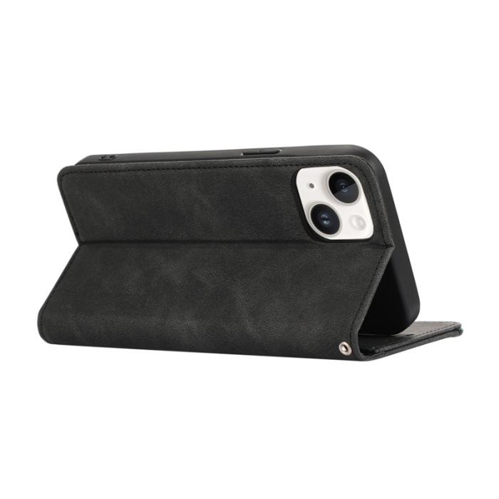 ABEEL - ABEEL iPhone 14 Plus Plånboksfodral Konstläder RFID Skydd Flip Svart