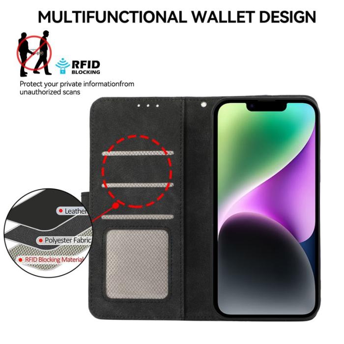 ABEEL - ABEEL iPhone 14 Plus Plånboksfodral Konstläder RFID Skydd Flip Svart
