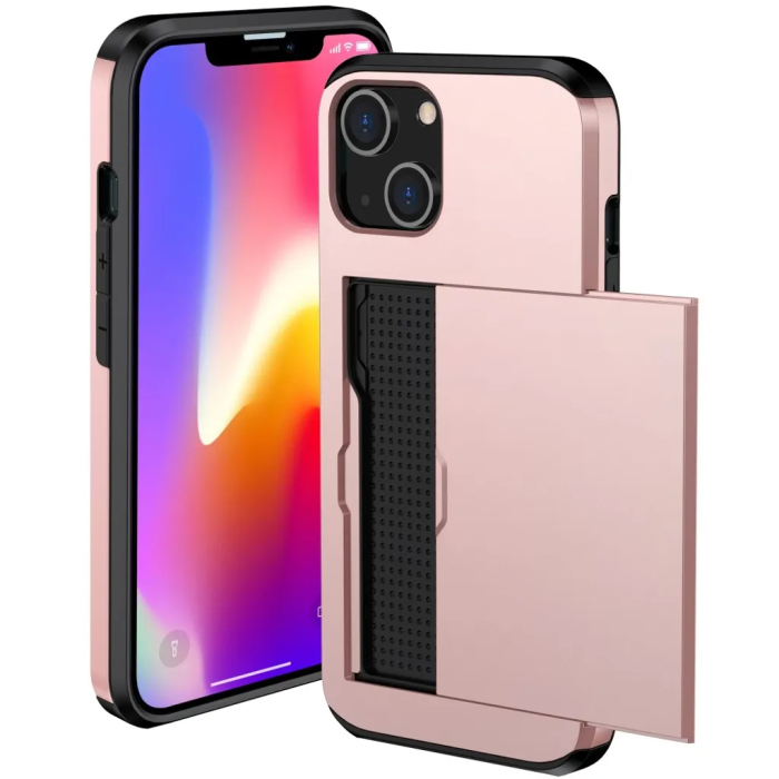Taltech - iPhone 15 Plus Mobilskal Korthållare - Rosaguld