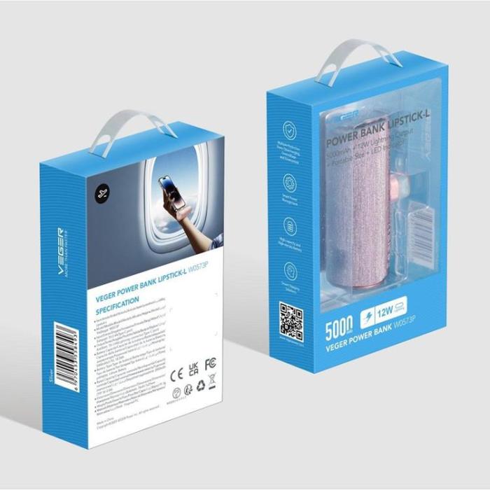 Veger - VEGER Powerbank 5000 mAh Type C PD QC 3.0 2.4A 12W - Rosa