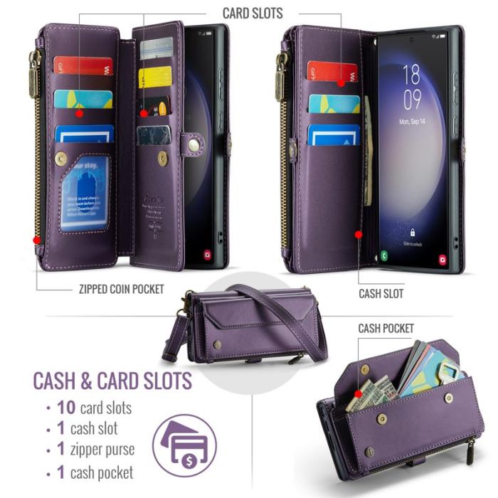 Caseme - CASEME Plånboksfodral Konstläder för Samsung Galaxy S23 Ultra - Lila